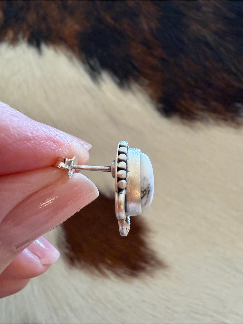 ❤️White Buffalo Stud Teardrop Earrings Matte Brushed Sterling Navajo Style .58”L - Picture 9 of 15